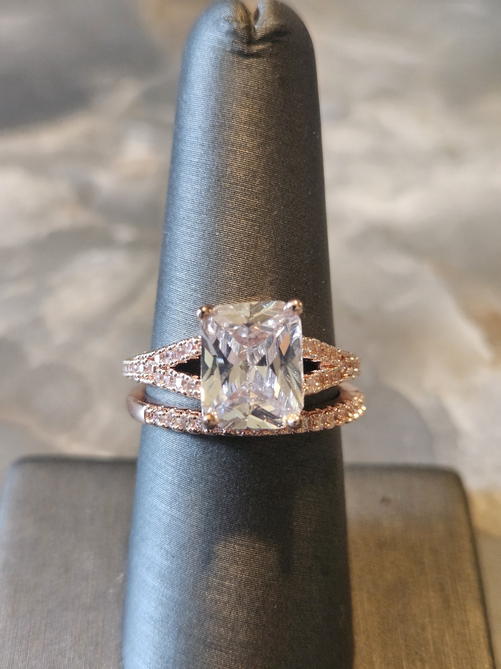 Rose Gold Cubic Zirconia Split Shank Engagement Ring - Women Jewelry
